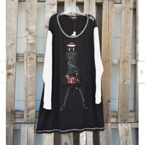 NEW Vertice Greece Black Beaded Fashion Model Tunic Dress Sz L